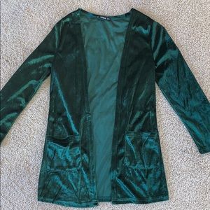 Shein Emerald Velvet Cardigan